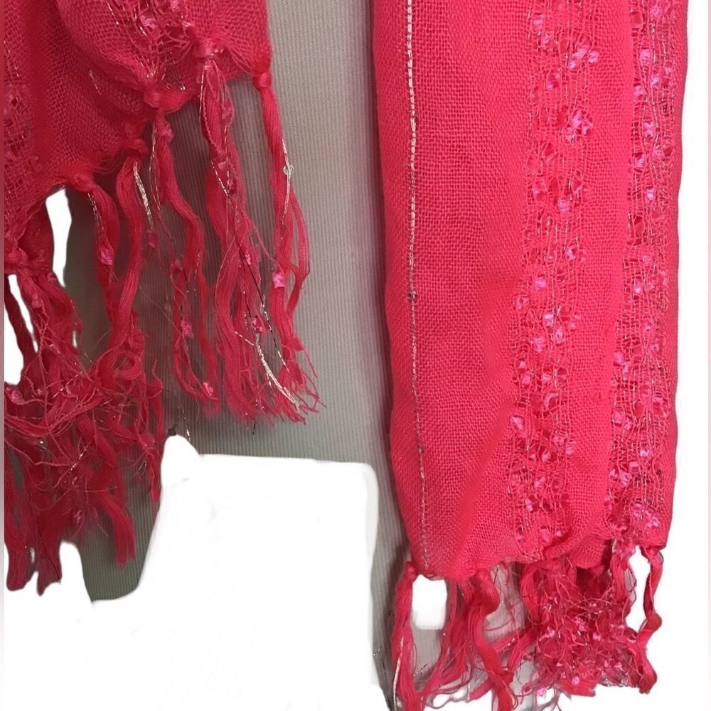 Hot Pink Fringe Scarf with Silver Threads - Picture 4 of 6